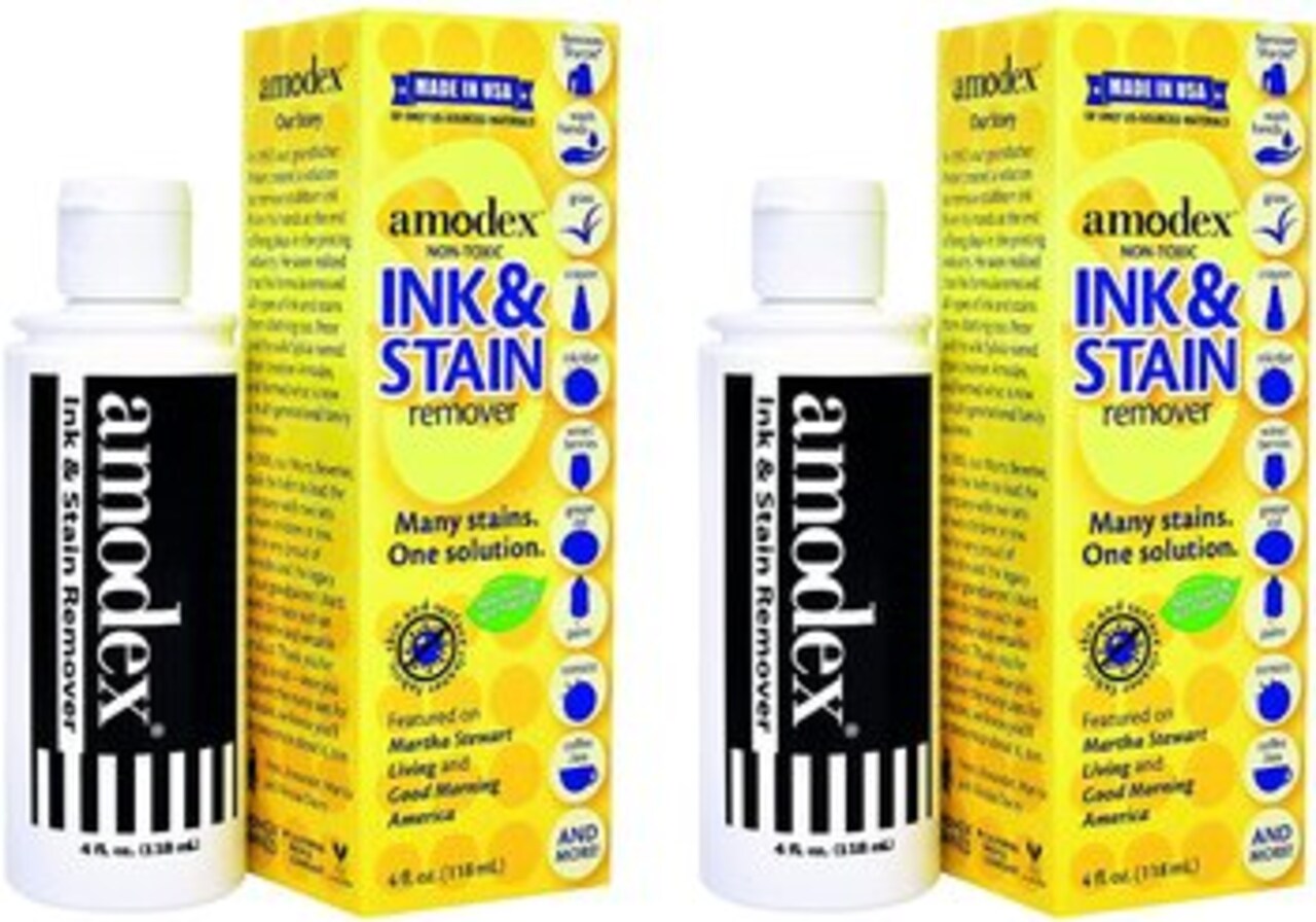 Amodex Ink and Stain Remover – Cleans Marker, Ink, Crayon, Pen, Makeup from Furniture, Skin, Clothing, Fabric, Leather - Liquid Solution - 4 fl oz Bottle (4 Fl Oz (Pack of 2))